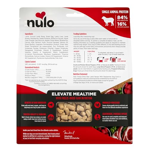 Nulo Freeze-Dried Raw Lamb Recipe with Raspberries Complete and Balanced Dry Dog Food Kibble, 8 Ounce Bag
