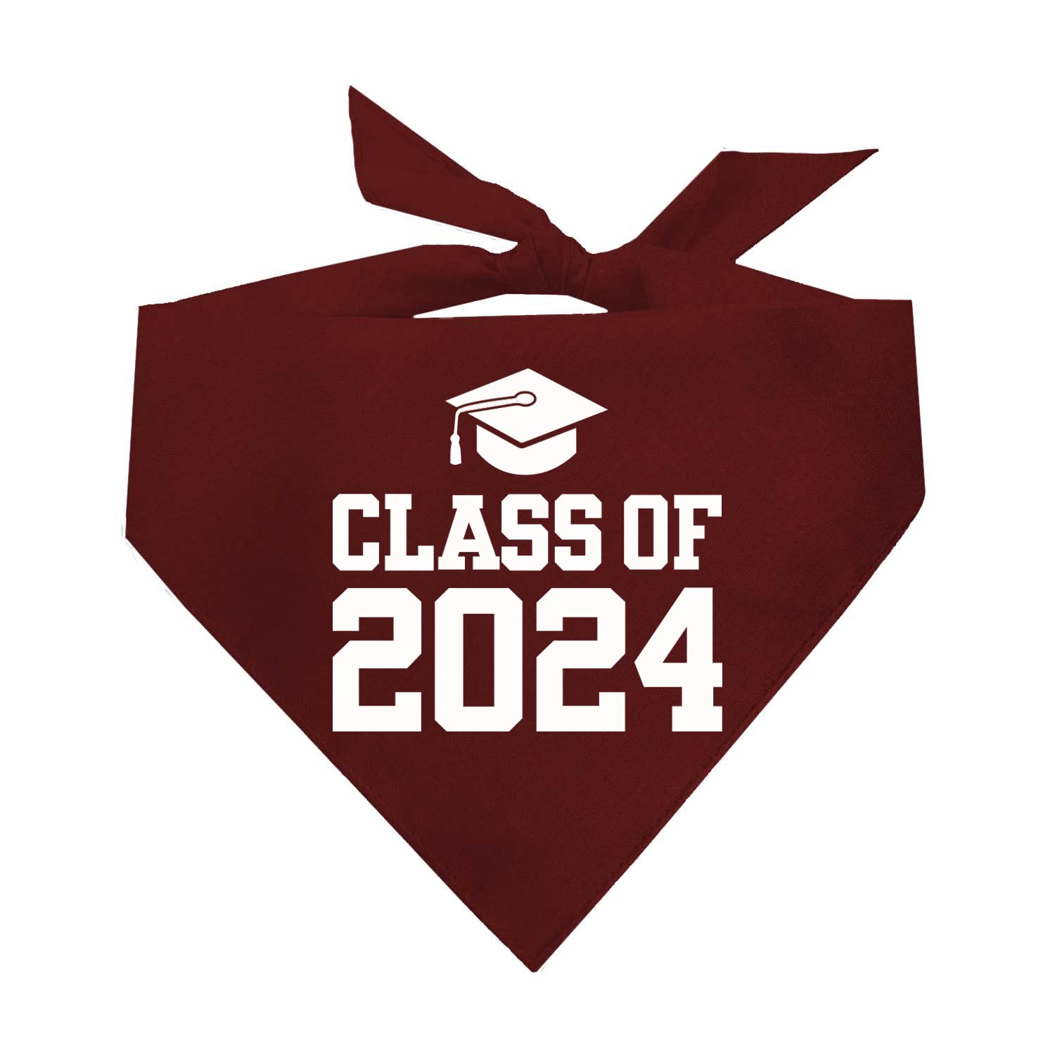 Class Of 2024 Dog Bandana | 100% Cotton Triangle | School Graduation Ceremony Party | Mom Dad Graduating Prop | 643 Dark Red, On