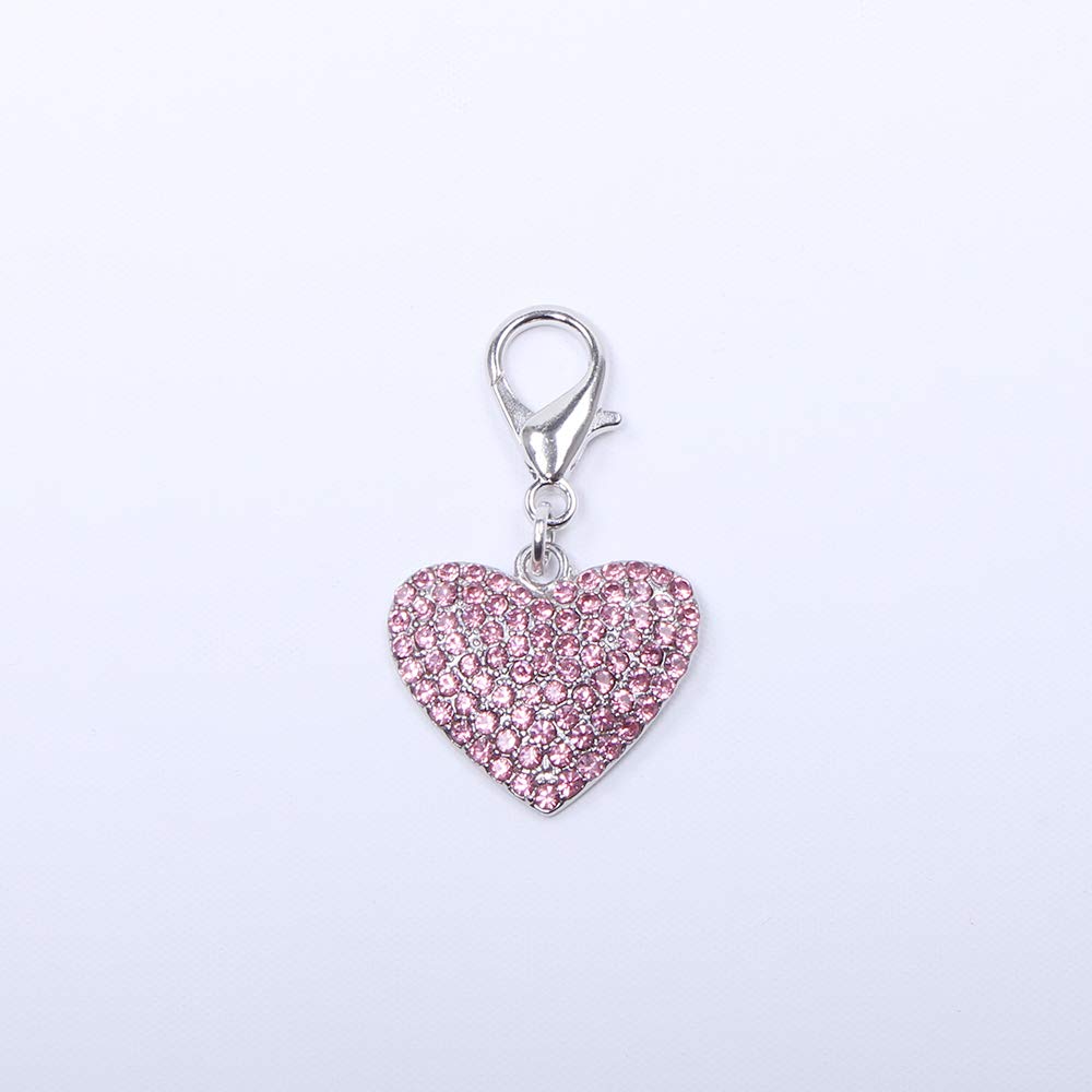 Dog Cat Bling Heart Full Rhinestones Charm Pendant Pet Puppy Necklace Collar Jewelry Accessory(Pink)