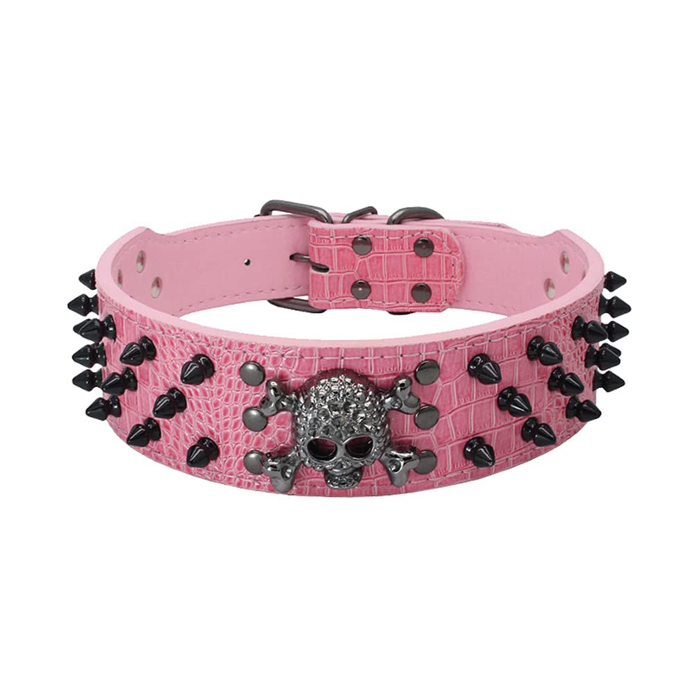 Serijoars Spiked Studded Dog Collar, Pu Leather Dog Collar, Adjustable Pet Collars For Medium Or Large Breed Pet (M, Pink2)
