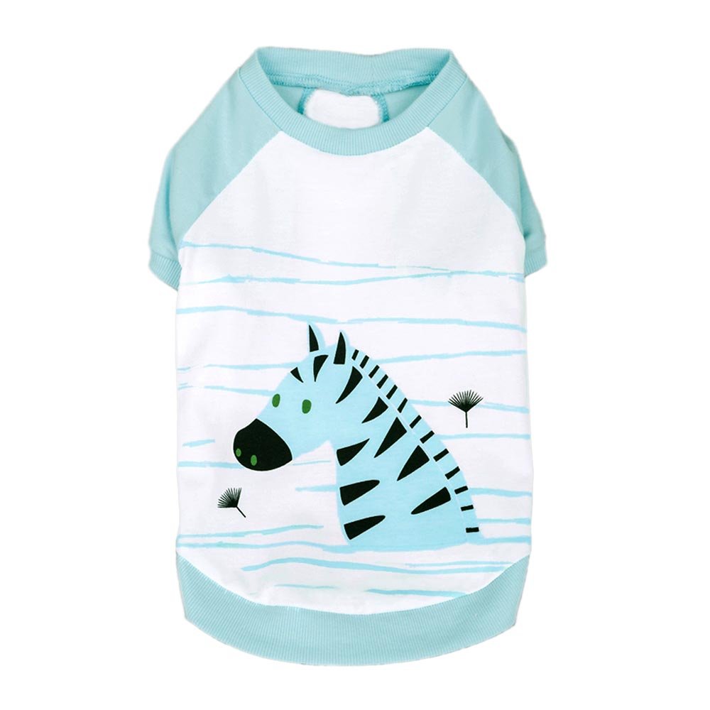 Blueberry Pet Henry The Zebra Cotton Dog T Shirt in Aquamarine, Back Length 12, Pack of 1 Clothes for Dogs