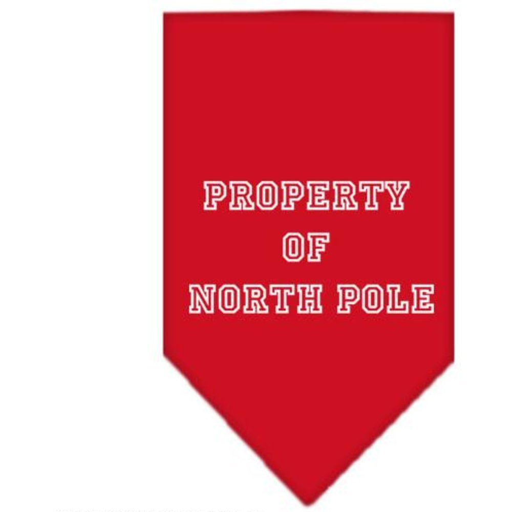 Christmas Pet and Dog Bandana Screen Printed, &quot;Property Of North Pole&quot; Red Large