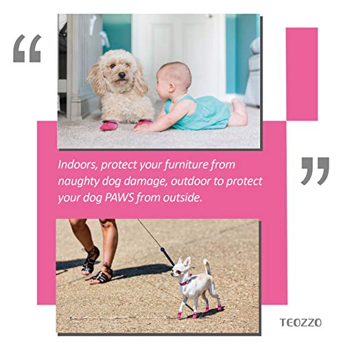 Teozzo Dog Boots & Paw Protector, Anti-Slip Sole Winter Snow Dog Booties With Reflective Straps Dog Shoes For Small Medium Dogs 4Pcs Pink 6
