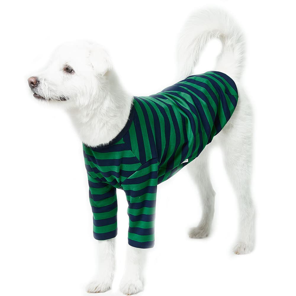 Lucky Petter Dog Cotton Shirts For Small And Large Dogs Rugby Striped T-Shirts Soft Breathable Dog Shirt Pet Clothes (2X-Large, Green/Navy)