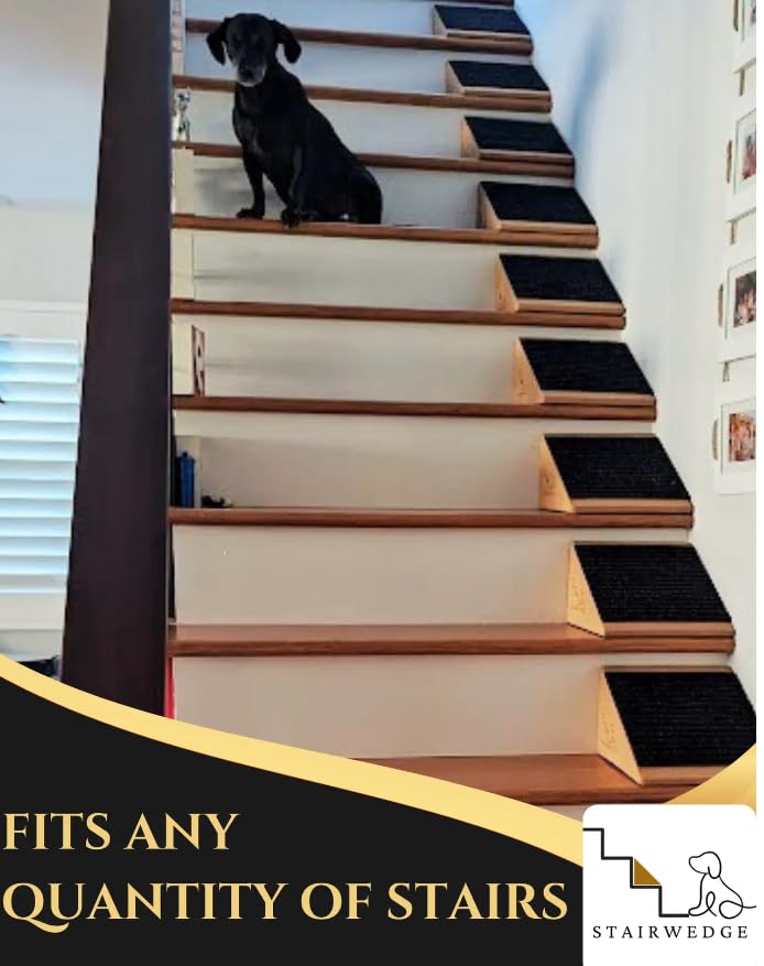 Stairwedge Original Stair Ramp for Small Dogs - Enhanced Tread Grip, Black/Tan, Cork Material, Pack of 1