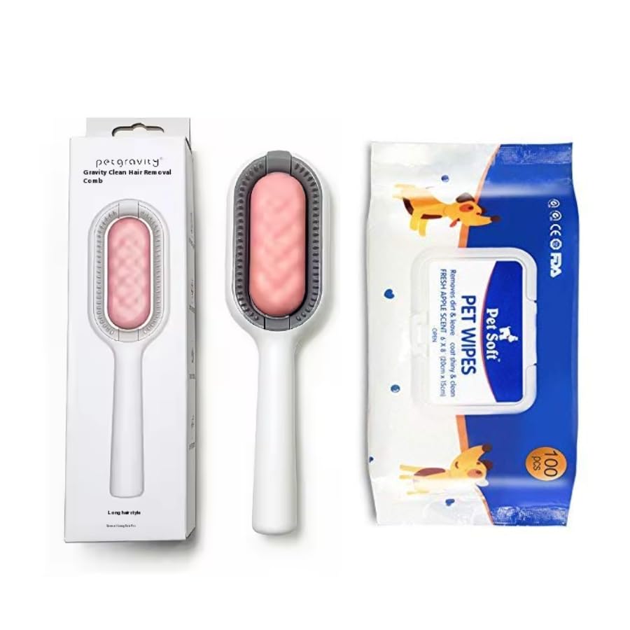 Dog Trust Dog Brush With Pet Wipes Cat Brush Grooming Comb,Self Cleaning Cat Dog Slicker Brushes Pet Grooming Brush Tool Gently 