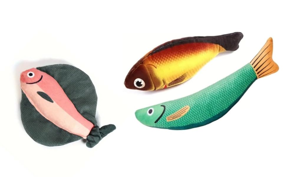 Bohobark 3Pcs Catnip Toy, Plush Fish Cat Toy, Cat Chew Toy, Catnip Filled Cartoon Fish With Bell Inside For Interactive Kitty Ch