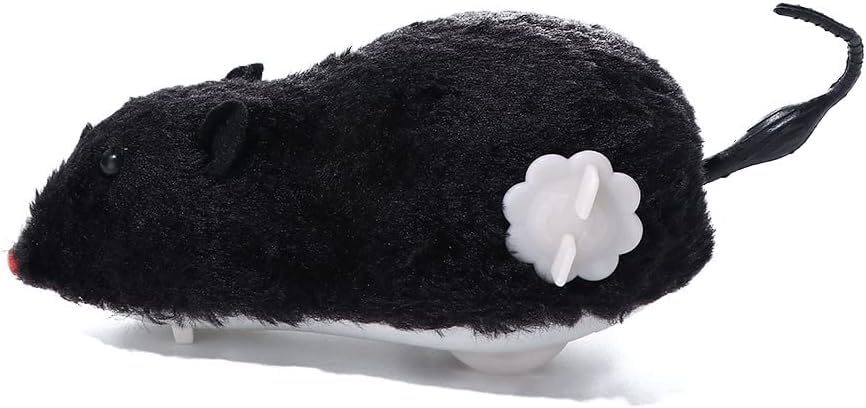 Galyacht Black Mouse Pet Toy, Funny Clockwork Toy, Plush Mouse Toy Wind Up Toys, Mechanical Motion Power Spring Cat Dog Playing 