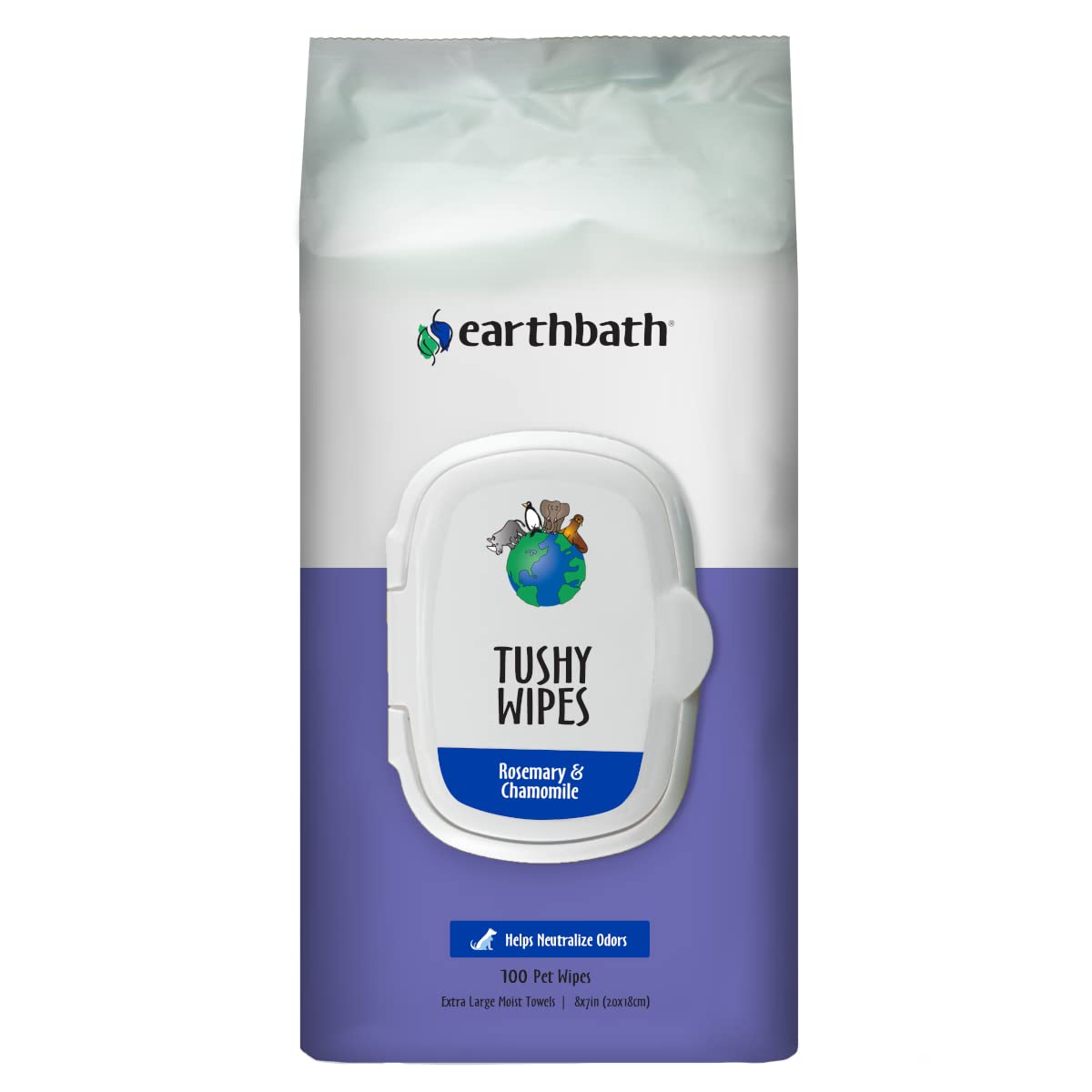 Earthbath Tushy Wipes - Helps Neutralize Oder Between Washes, Cleanses And Soothes, Good For Dogs & Cats - Rosemary & Chamomile,