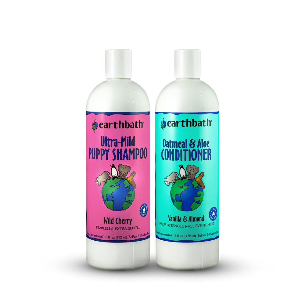 Earthbath, Ultra-Mild Puppy Shampoo And Oatmeal & Aloe Conditioner - Best Dog Shampoo And Conditioner, Made In Usa, 100% Cruelty Free Dog Wash, Soothing Oatmeal Shampoo For Dogs - 16 Oz (1 Set)