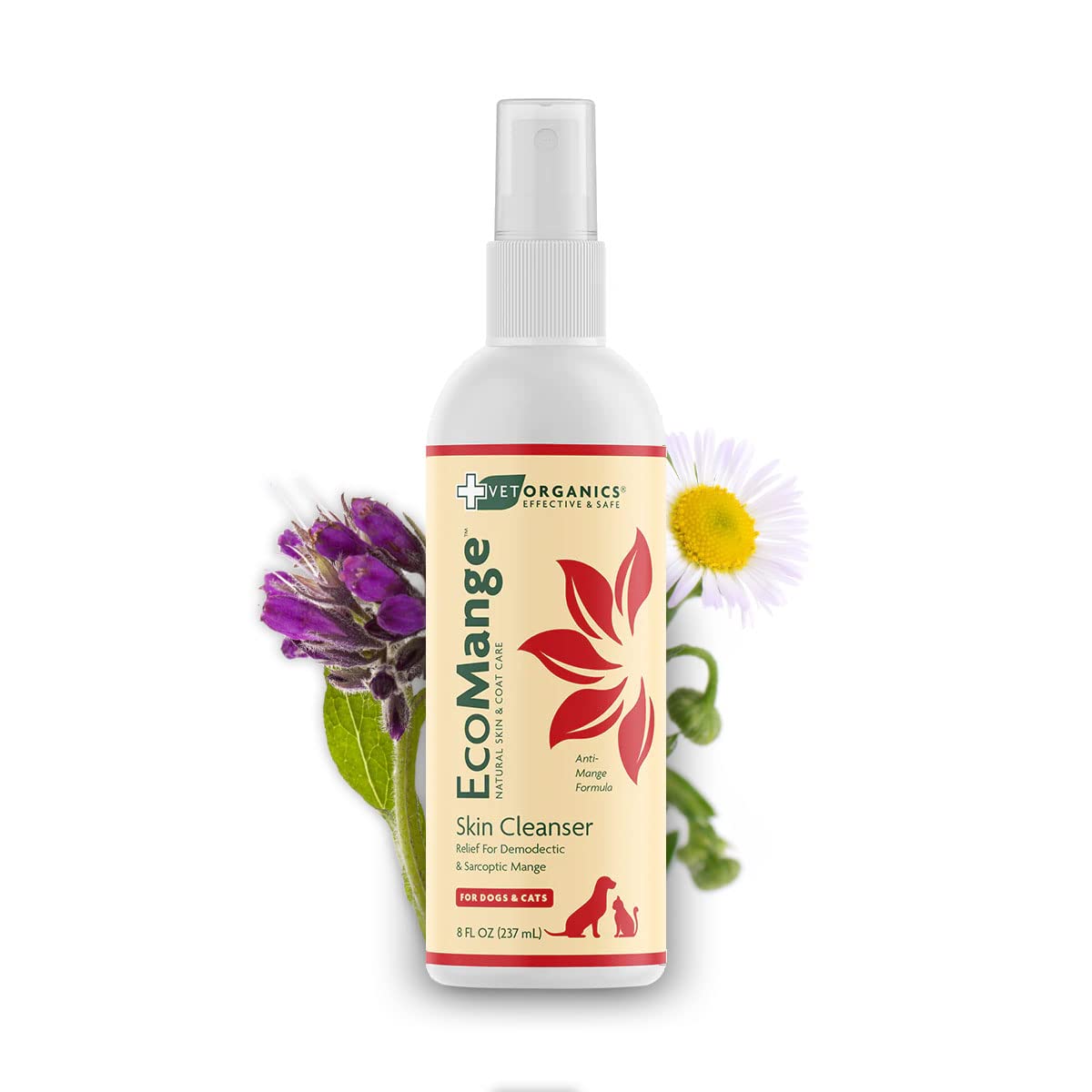 EcoMange Mange Relief for Dogs & Cats - 8 Oz. Cat & Dog Itch Relief, Sarcoptic & Demodectic Mite Spray - Herbal Extract & Essent