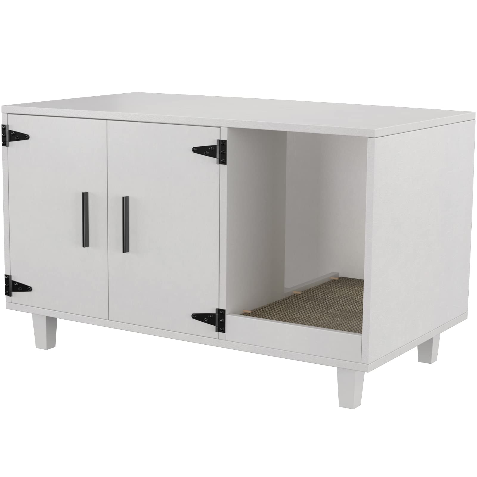 Gdlf Modern Wood Pet Crate Cat Washroom Hidden Litter Box Enclosure Furniture House As Table Nightstand With Scratch Pad,Stackable (White)