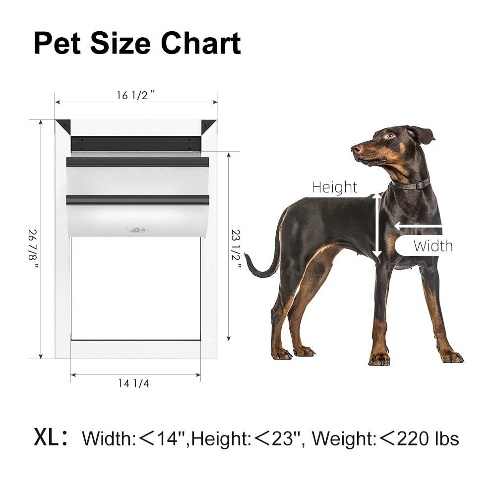 [Rescumascer] Aluminum Xl Dog Door For Door, Extra Large Dog Door With Double Magnetic Flaps, Two Sliding Lock Panels Included,
