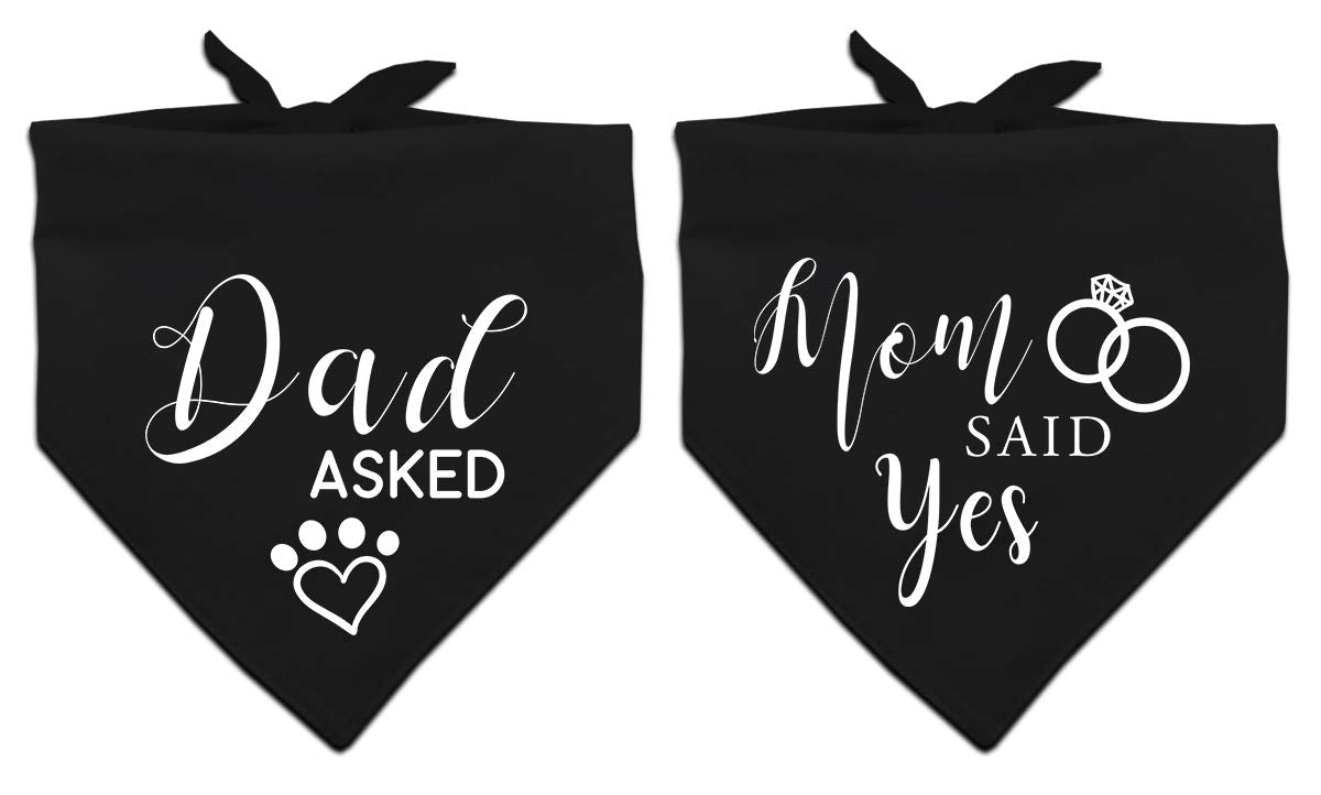 Yangmics Direct Dad Asked Mom Said Yes Dog Black Bandana Pet Wedding Triangle Bibs Engagement Announcement Gifts for Small Mediu
