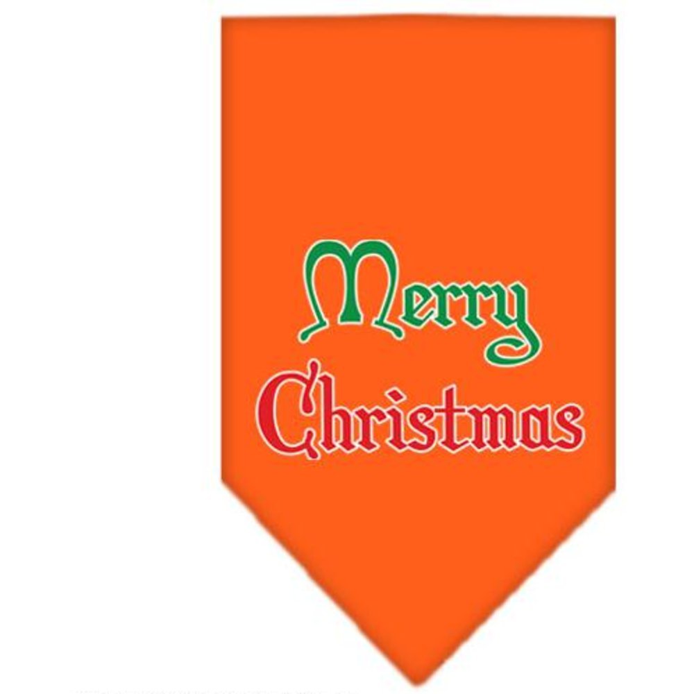 Christmas Pet and Dog Bandana Screen Printed, Merry Christmas Orange Large