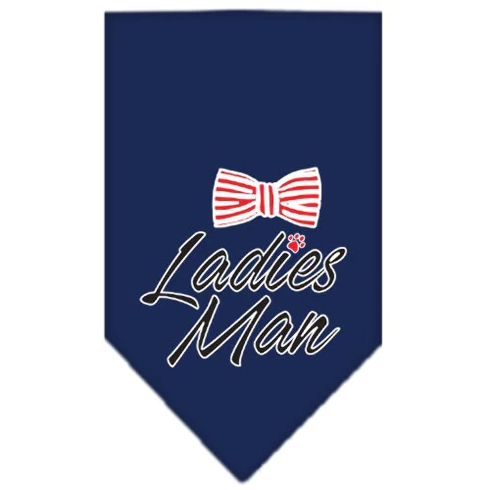 Pet and Dog Bandana Screen Printed, &quot;Ladies Man&quot; Navy Blue Small