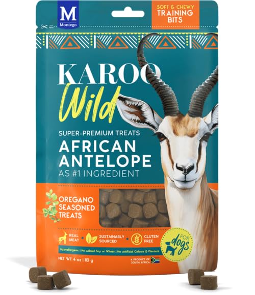 Karoo Wild Training Bits Oregano Seasoned Treats for Dogs - 4 oz - Soft & Chewy Protein Bits Made with African Antelope - Great 