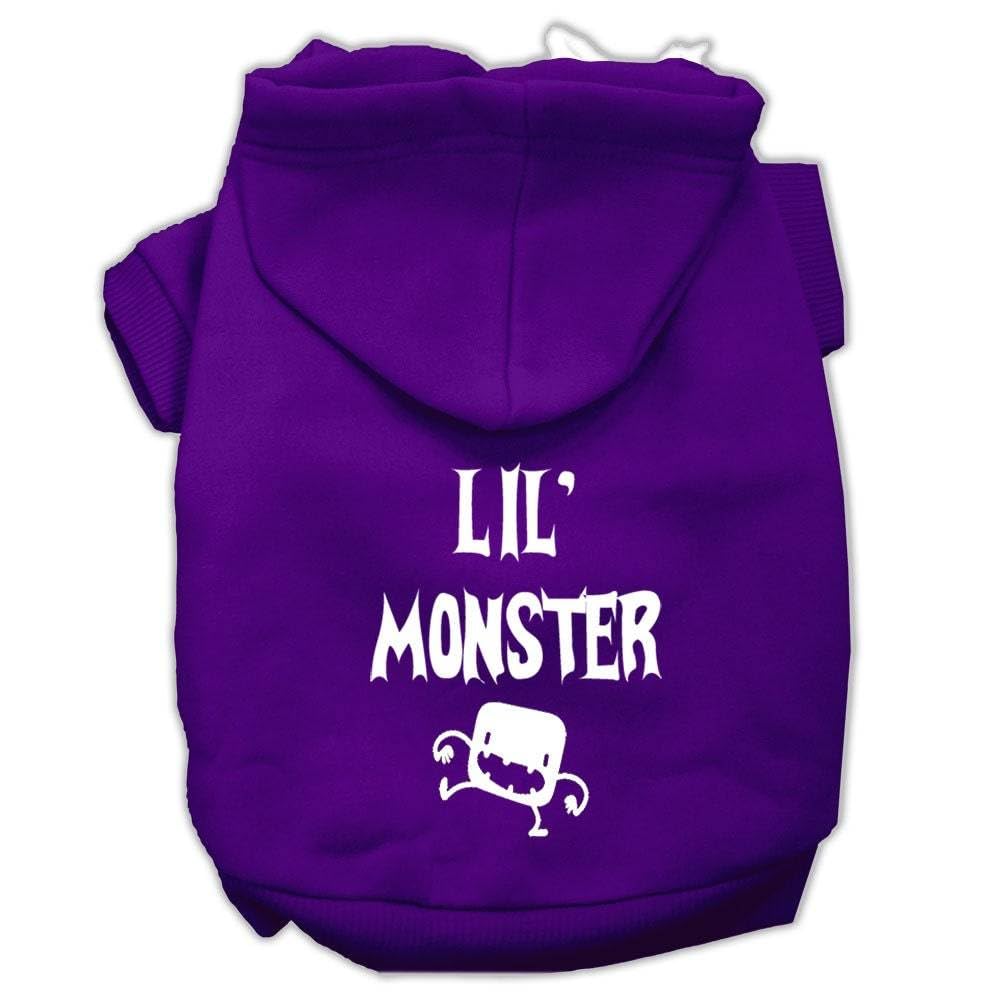 Halloween Pet, Dog & Cat Hoodie Screen Printed, 'Lil Monster' Purple Sm (3-6 Lbs.)