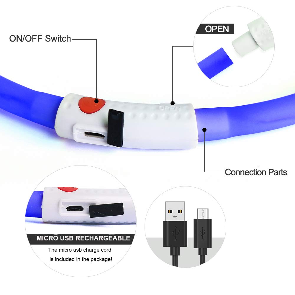 Higo Led Dog Collar Light, Usb Rechargeable Light Up Collars, Silicone Diy Cuttable Glowing Safety Collar For Your Small Medium Large Dogs (Blue)