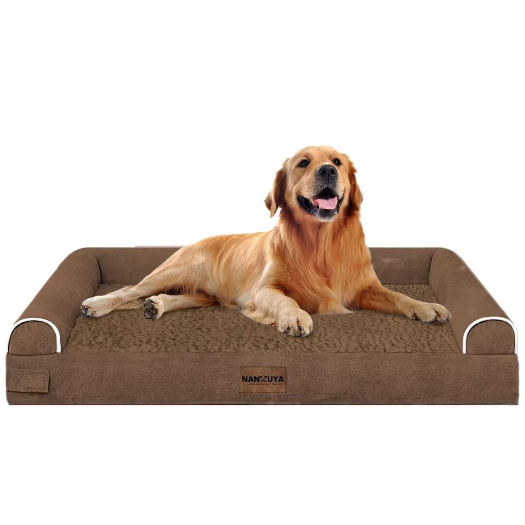 Large Dog Bed Orthopedic Washable: Beds Bolster Xl Bed Big Xlarge Dogs Egg Crate Foam Couch Sofa Waterproof With Removable Cover - Dark Coffee