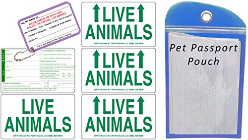 Live Animal Label Set of 5 Stickers w/Pet Passport Pouch Blue