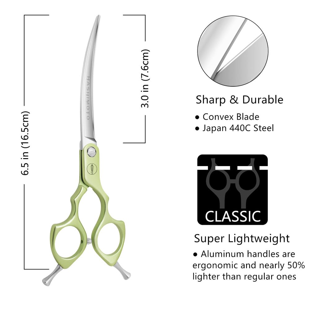 Hashimoto Curved Scissors For Dog Grooming, Dog Grooming Scissors Curved, Extremely Light Weight, 6.5 Inch, 30 Degree Of Curved