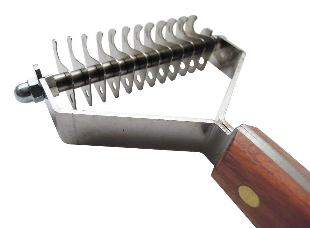 Mars Coat King Double Wide Dematting Undercoat Grooming Rake Stripper Tool For Dogs And Cats, Stainless Steel With Wooden Handle