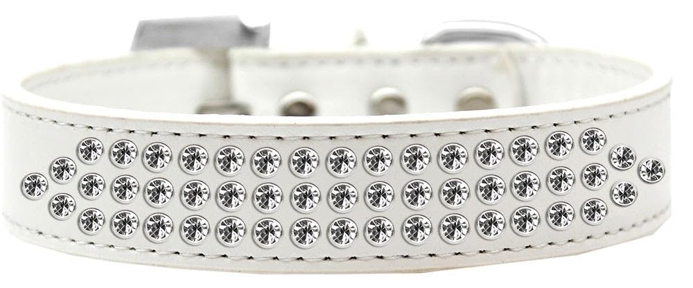 Mirage Pet Products Three Row Clear Crystal Dog Collar, Size 16, White