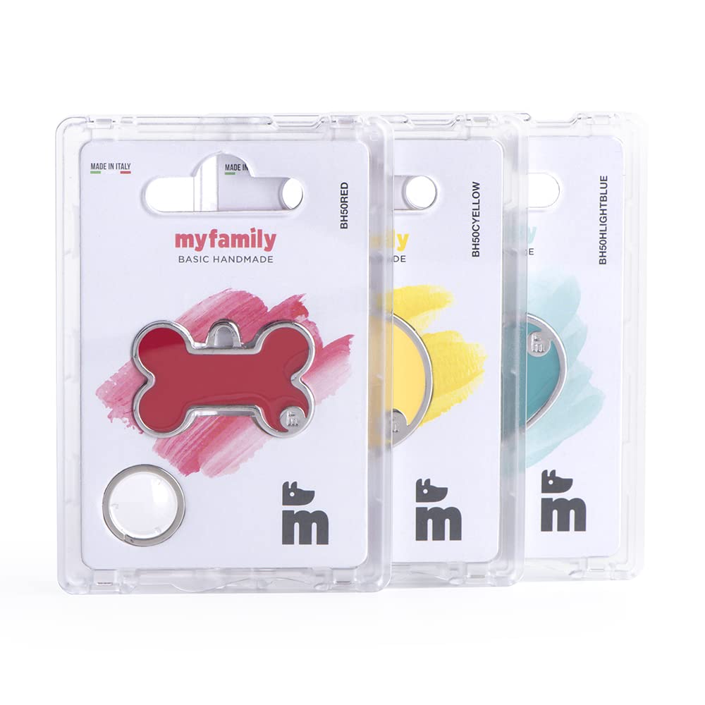 My Family Personalized Pet Id Tag Made In Italy, Small Black Circle, Free Engraving, Hand Enamelled In Metal, Basic Handmade Col