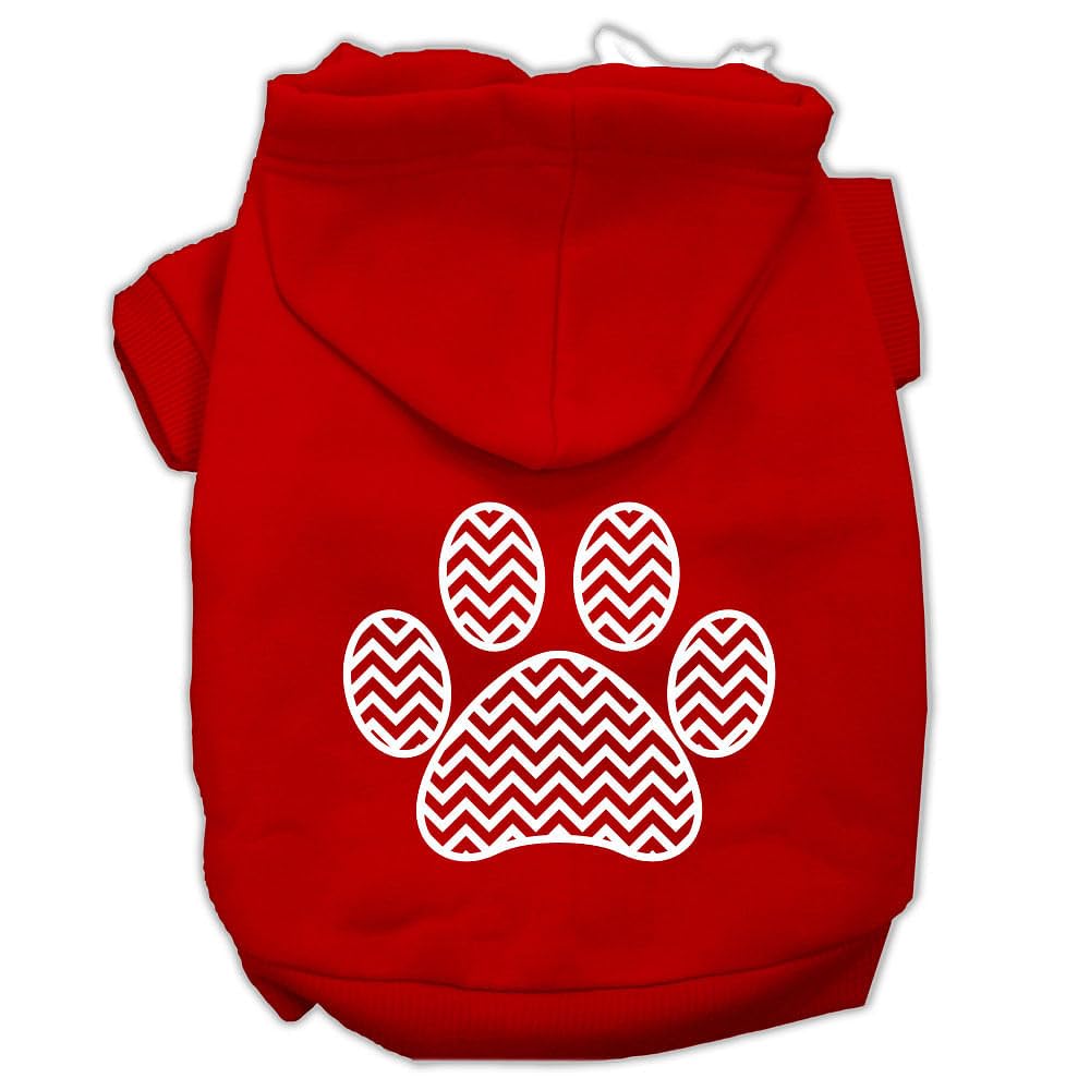 Pet Dog & Cat Hoodie Screen Printed, 'Chevron Paw Print' Red Xl (14-20 Lbs.)