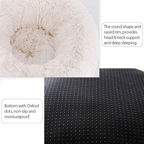 Tinton Life Luxury Faux Fur Pet Bed For Cats Small Dogs Round Cuddler Oval Plush Cozy Self-Warming Cat Bed For Improved Sleep, W