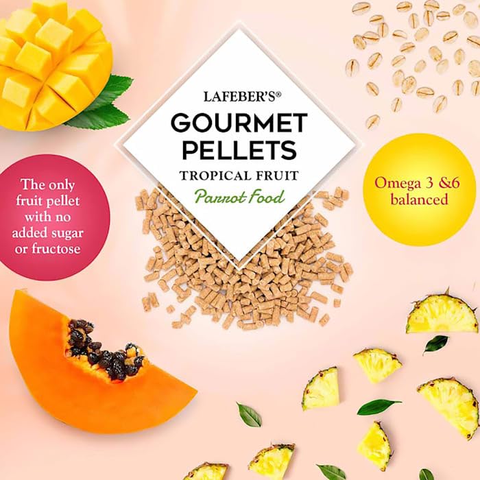 LAFEBERS Tropical Fruit Gourmet Pellets Pet Bird Food, No Added Sugar, Made with Non-GMO and Human-Grade Ingredients, for Parro