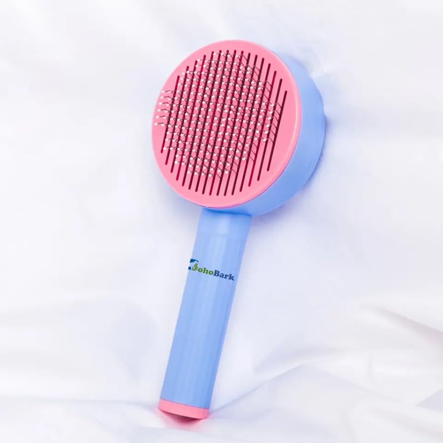 Bohobark Cat Brush Grooming Comb,Self Cleaning Cat Dog Slicker Brushes With Smooth Handle,Pet Grooming Tool With Cleaning Button