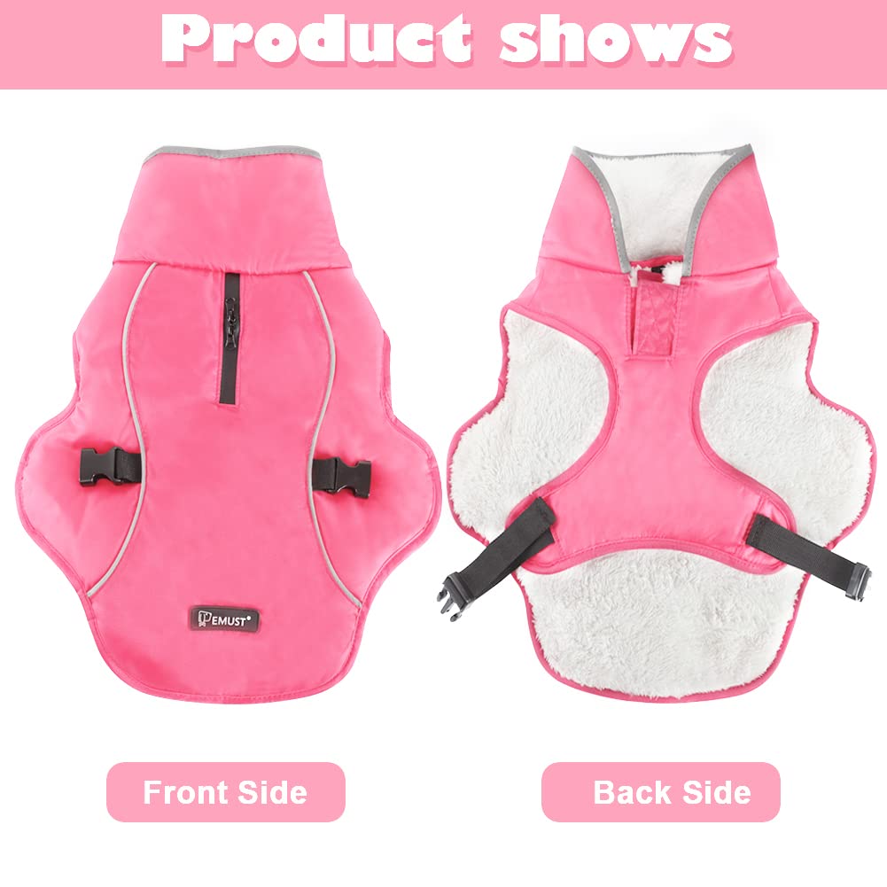 Emust Winter Dog Jacket, Windproof Dog Apparel For Cold Weather, Reflective Winter Coats For Dogs, Warm Puppy Jacket For Cold Winter, Pink, S