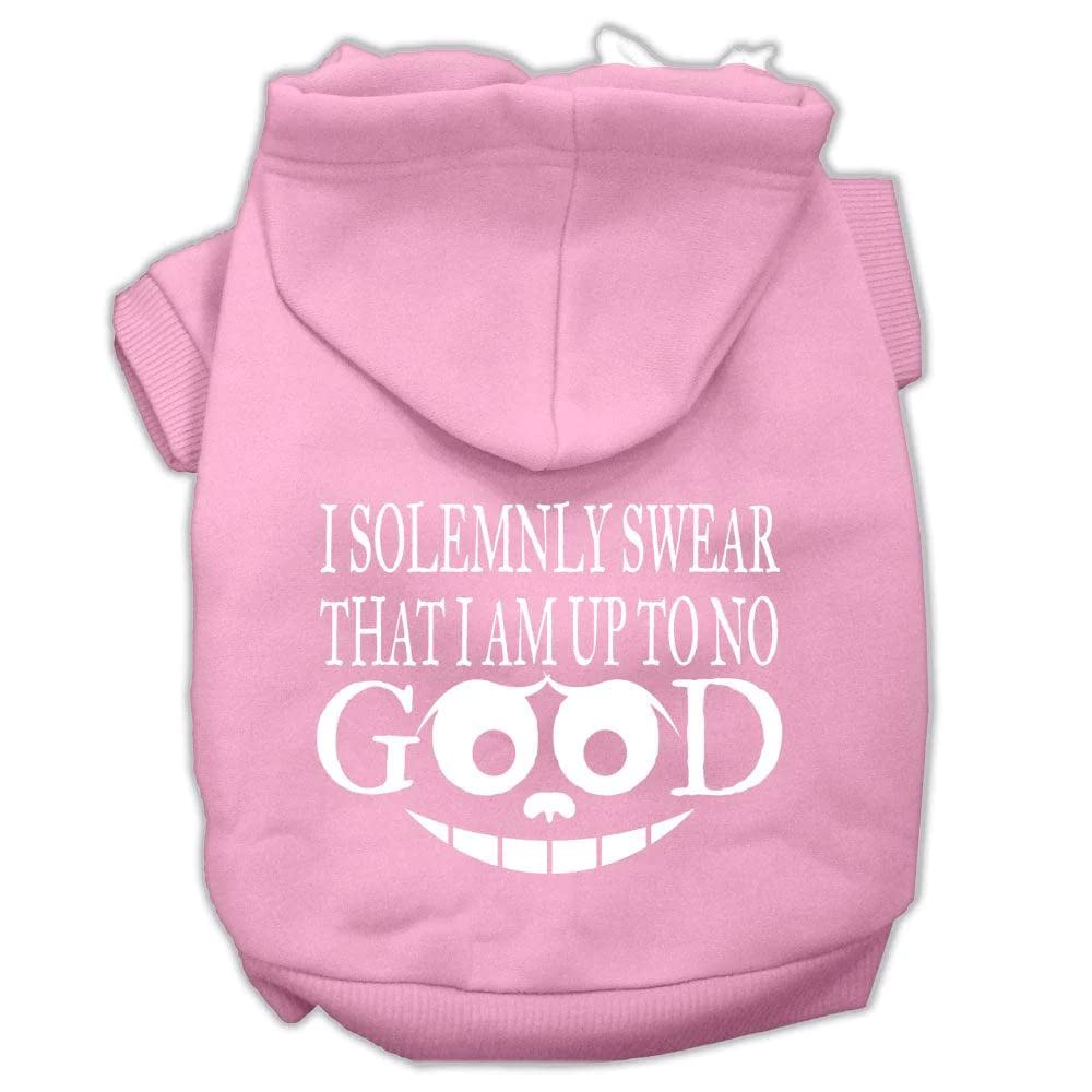 Pet Dog & Cat Hoodie Screen Printed, 'I Solemnly Swear That I Am Up To No Good' Light Pink Xl (14-20 Lbs.)