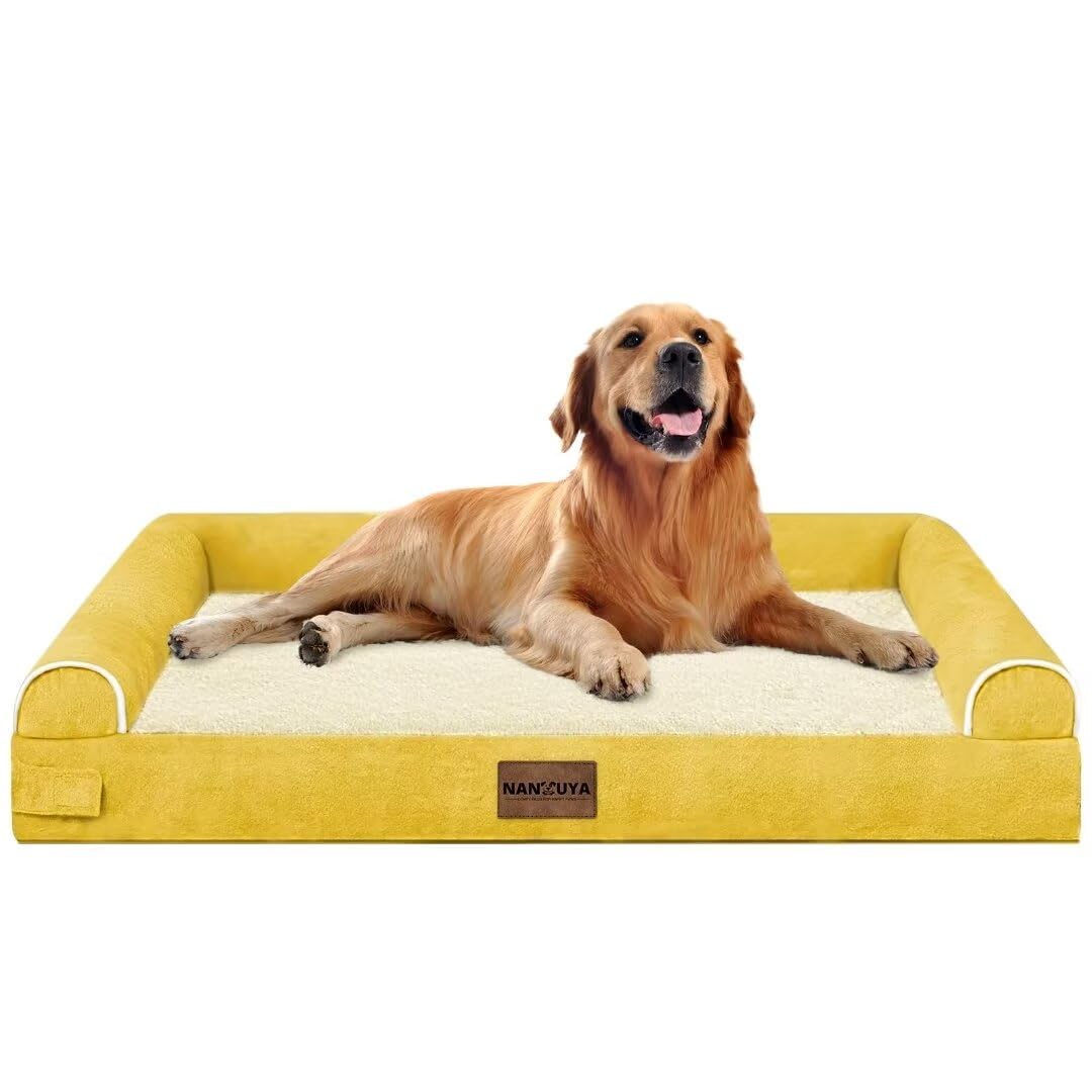 Large Dog Bed Orthopedic Washable: Beds Bolster Xl Bed Big Xlarge Dogs Egg Crate Foam Couch Sofa Waterproof With Removable Cover - Ginger