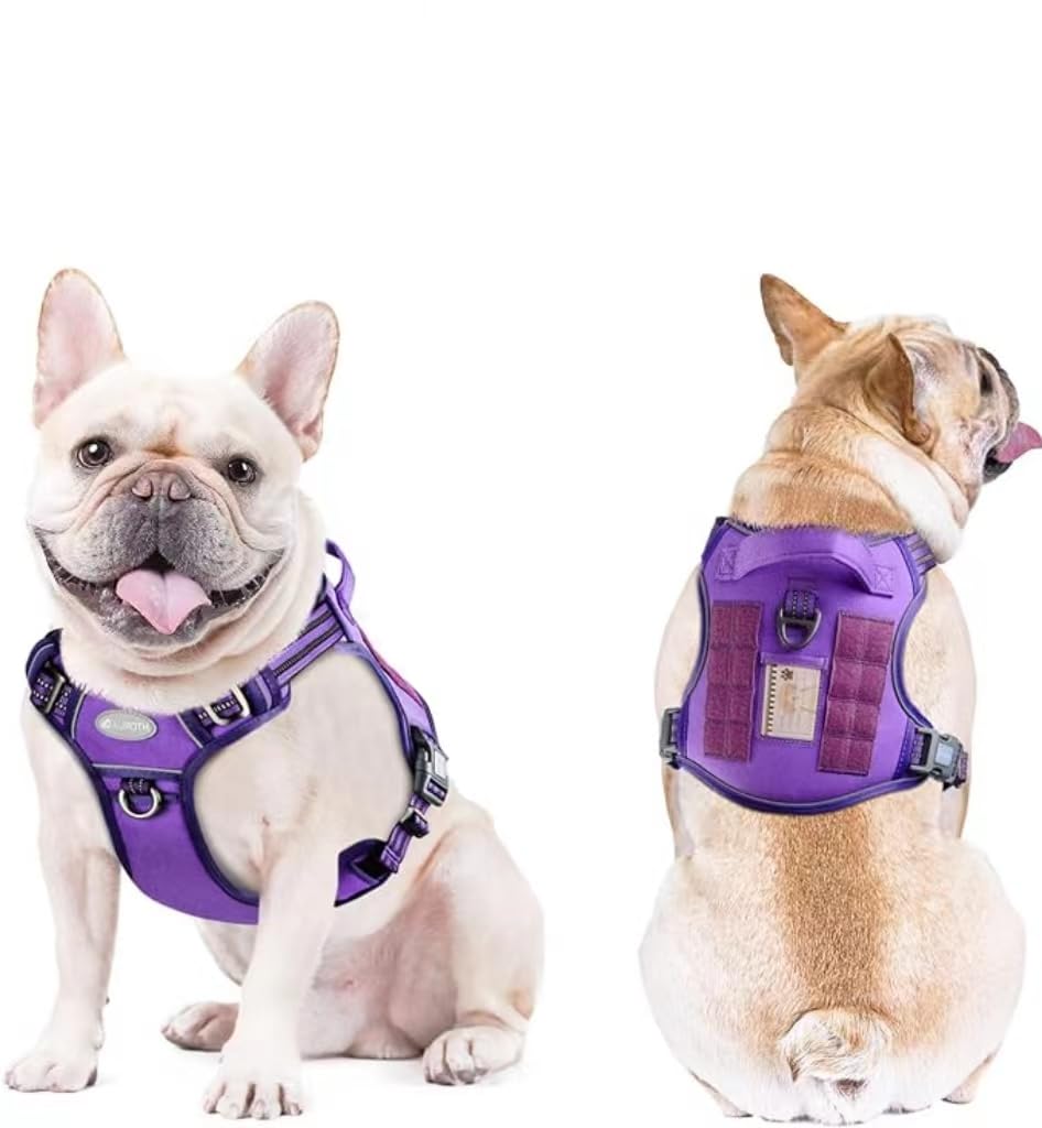 Auroth Tactical Dog Harness For Large Dogs No Pull Adjustable Pet Harness Reflective K9 Working Training Easy Control Pet Vest Military Service Dog Harnesses Purple S