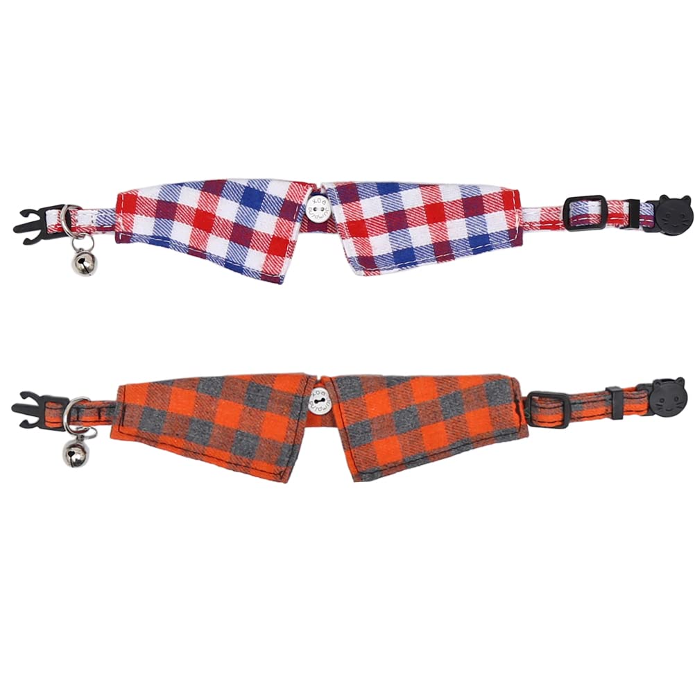 2 Pack/Set Cat Collar Breakaway With Cute Bow Tie And Bell Plaid For Kitty Adjustable Safety