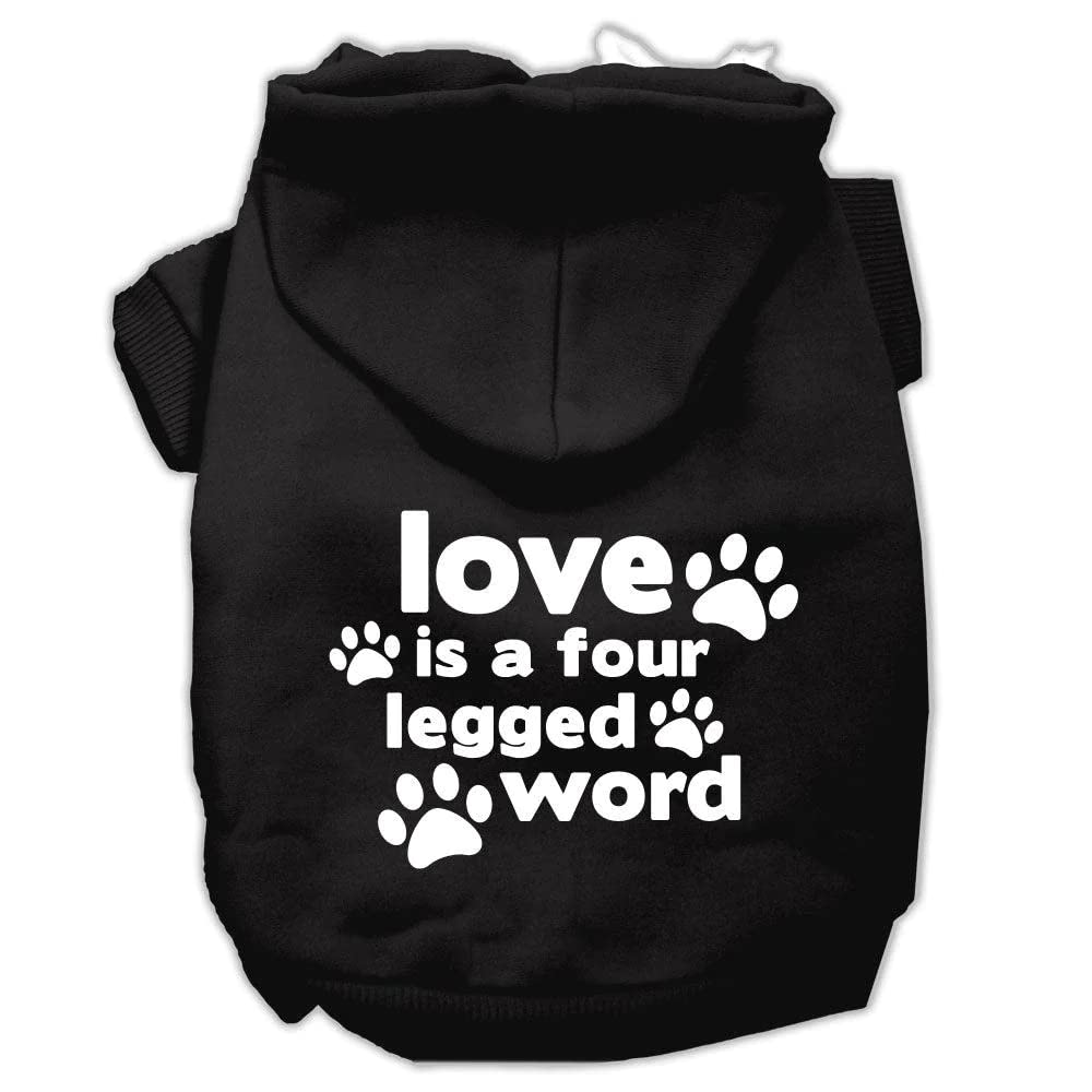 Pet Dog & Cat Hoodie Screen Printed, 'Love Is A Four Legged Word' Bright Pink Xs (0-3 Lbs.)