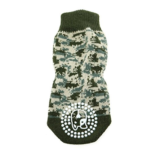Doggie Design Non-Skid Dog Socks (Green Camo, L)