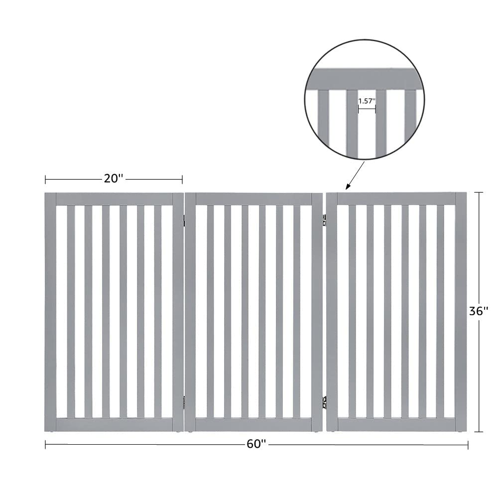 Unipaws 36' H Free Standing Pet Gate For Dog Cat, Tall Wooden Dog Gates For Doorway, Stairs, Foldable Pet Fence For The House, Expandable Dog Barrier, Indoor Use, Grey