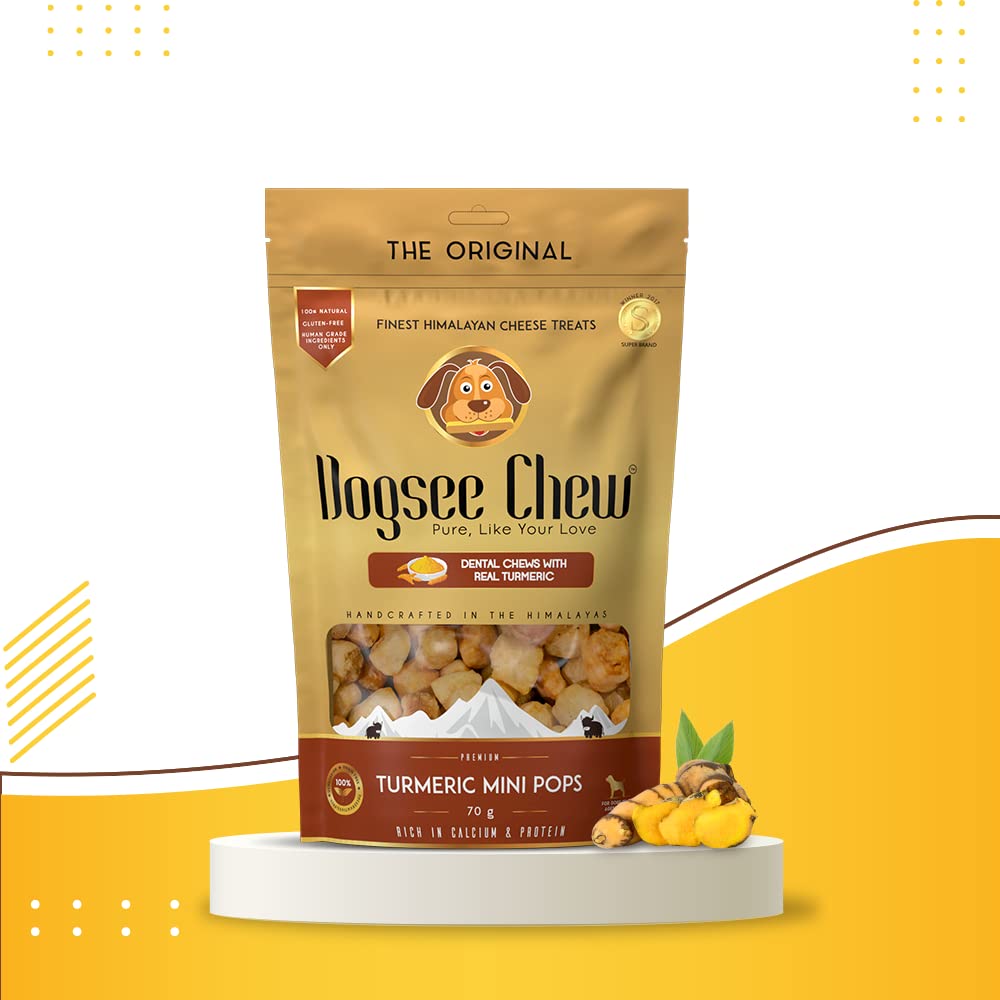 Dogsee Chew Mini Pops for Dogs and Puppies - Turmeric | Dental Treats | High Protein | Low Fat | Helps Fight Plaque & Tartar | W
