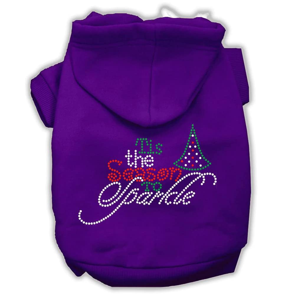 Christmas Pet, Dog & Cat Hoodie Rhinestone, 'Tis The Season To Sparkle' Purple Xl (14-20 Lbs.)