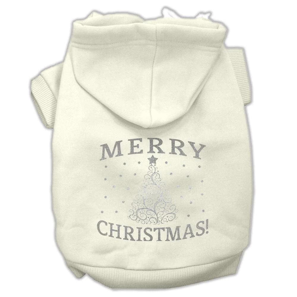 Christmas Pet Dog & Cat Hoodie Screen Printed, 'Shimmer Christmas Tree' Baby Blue Xs (0-3 Lbs.)