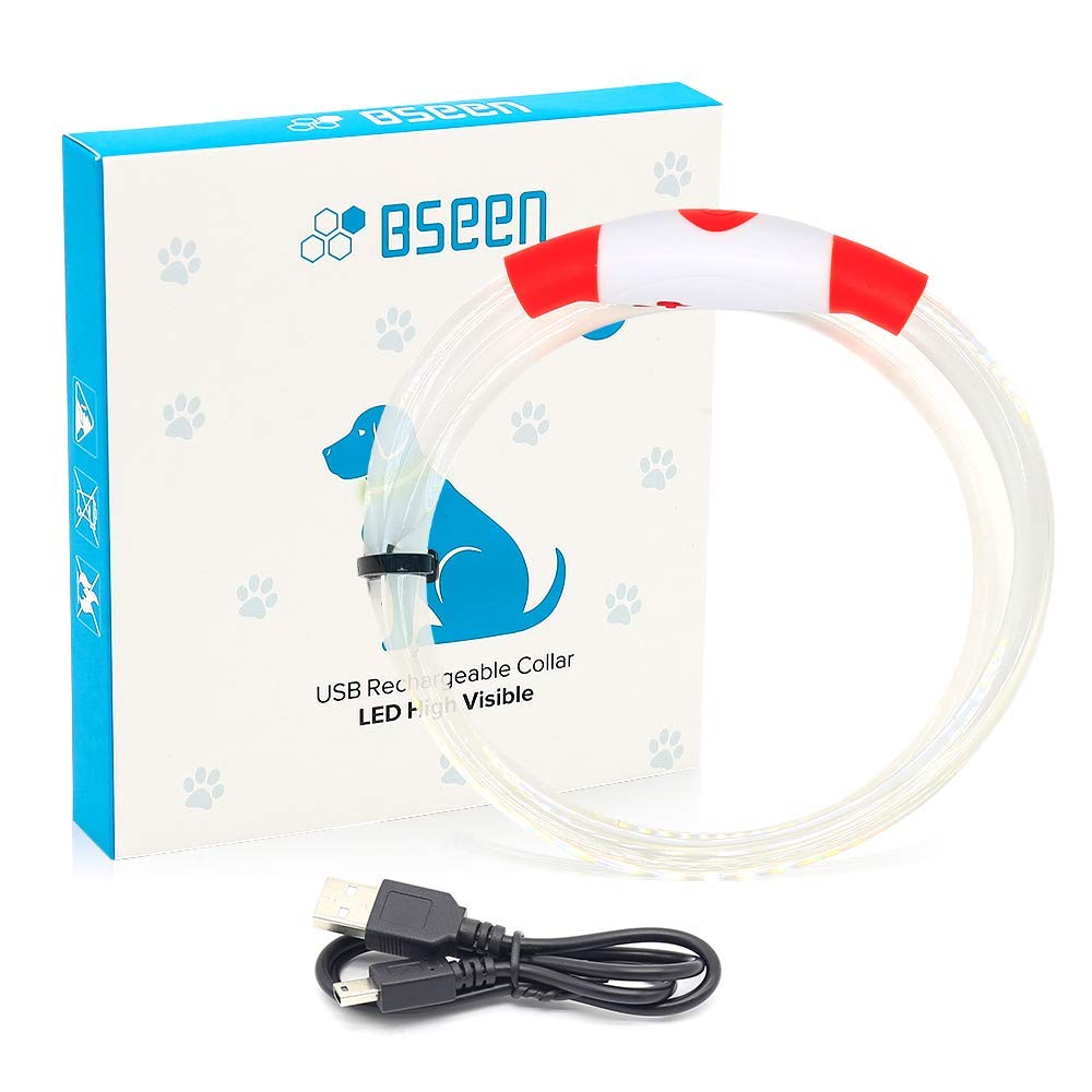 Bseen Light Up Dog Collars - Tpu Rechargeable Led Dog Collar, Glowing Puppy Collar, Flashing Dog Walking Lights For Small Medium Large Dogs (Red)