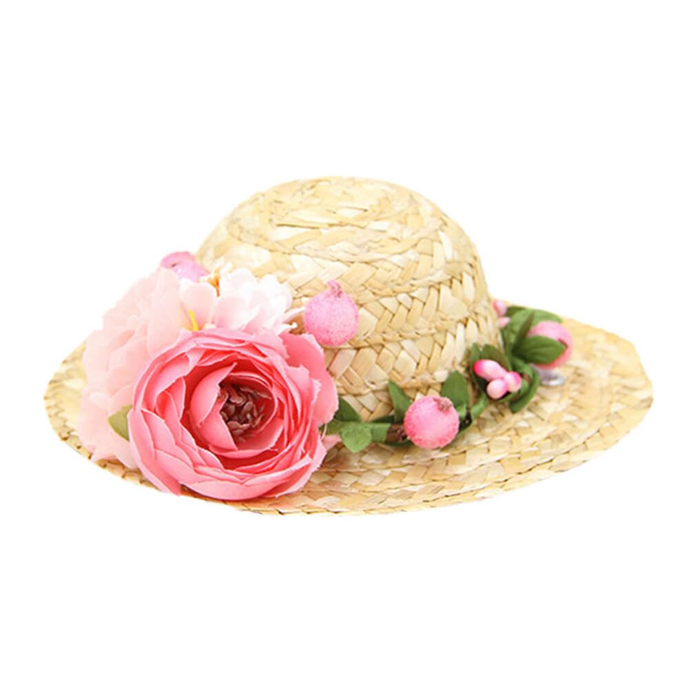 Toddmomy Dog Hawaii Straw Hat Pet Dog Straw Hat Spring Summer Sun Hat with Flower Puppy Daisy Beach Hat Woven Sun Bucket Cap for