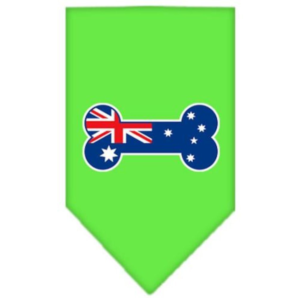Pet and Dog Bandana Screen Printed, &quot;Bone Shaped Australian Flag&quot; Lime Green Small