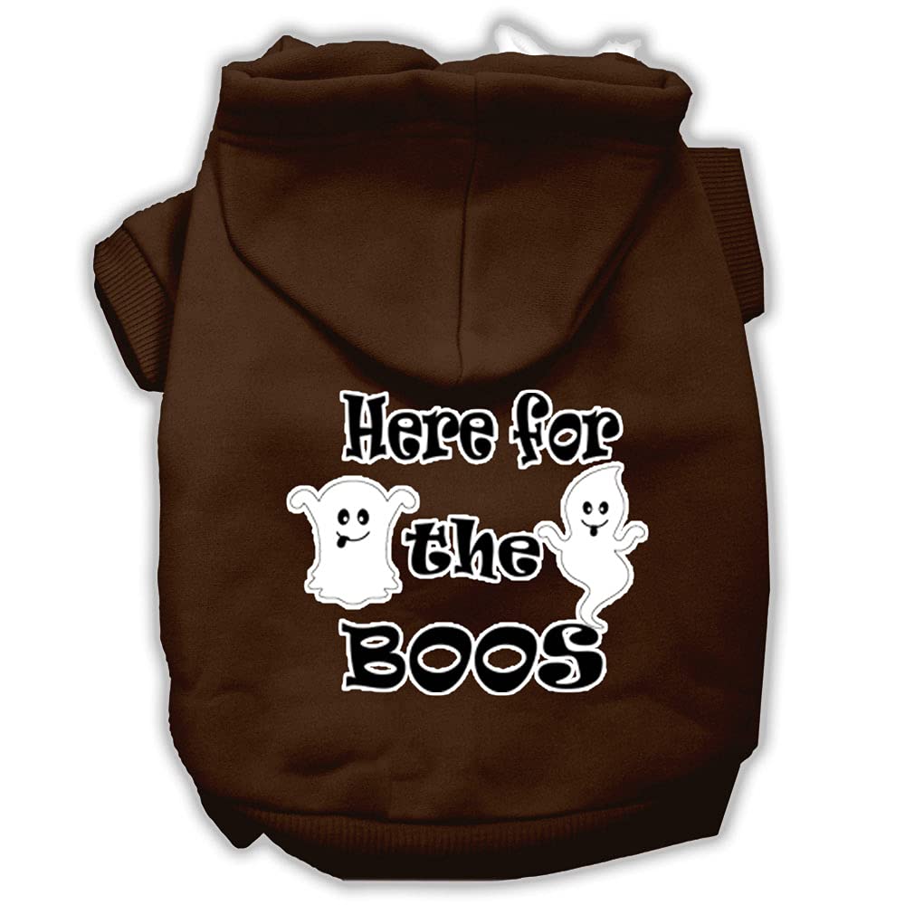 Halloween Pet, Dog & Cat Hoodie Screen Printed, 'Here For The Boos' Brown Xs (0-3 Lbs.)