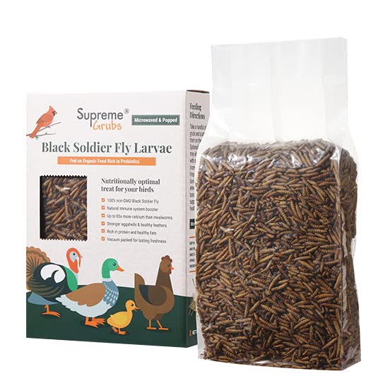 Supreme Grubs Natural Black Soldier Fly Larvae For Chickens, 85X More Calcium Than Mealworms-High Protein Grub Food Chicken Treats For Hens, Probiotic-Rich Chicken Feed, Calcium-Dense Bird Treat 1Lb