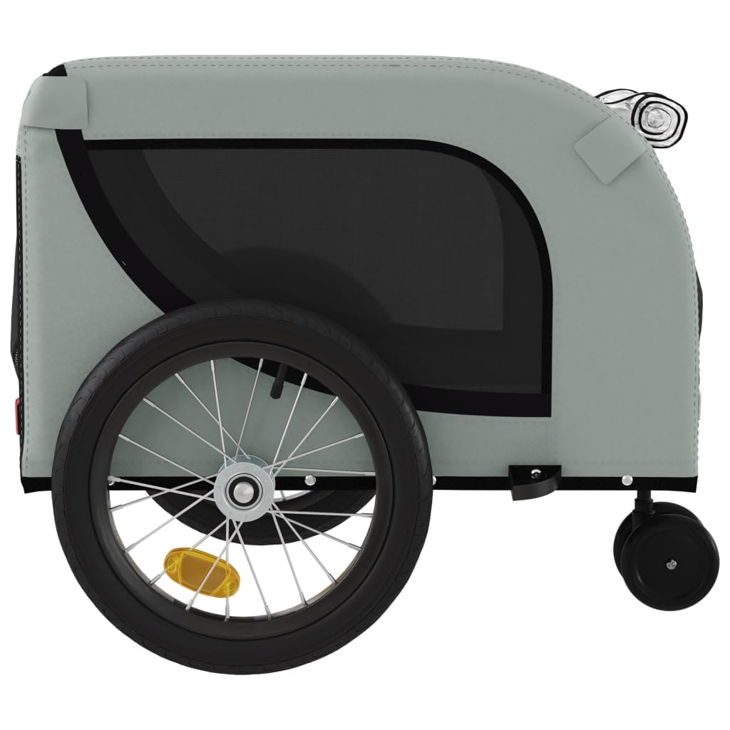 vidaXL Pet Bike Trailer - Grey/Black Oxford Fabric/Iron - 3 Wheels - Zippered Doors - Reflectors & Flag for Safety - 99.2 lb Capacity